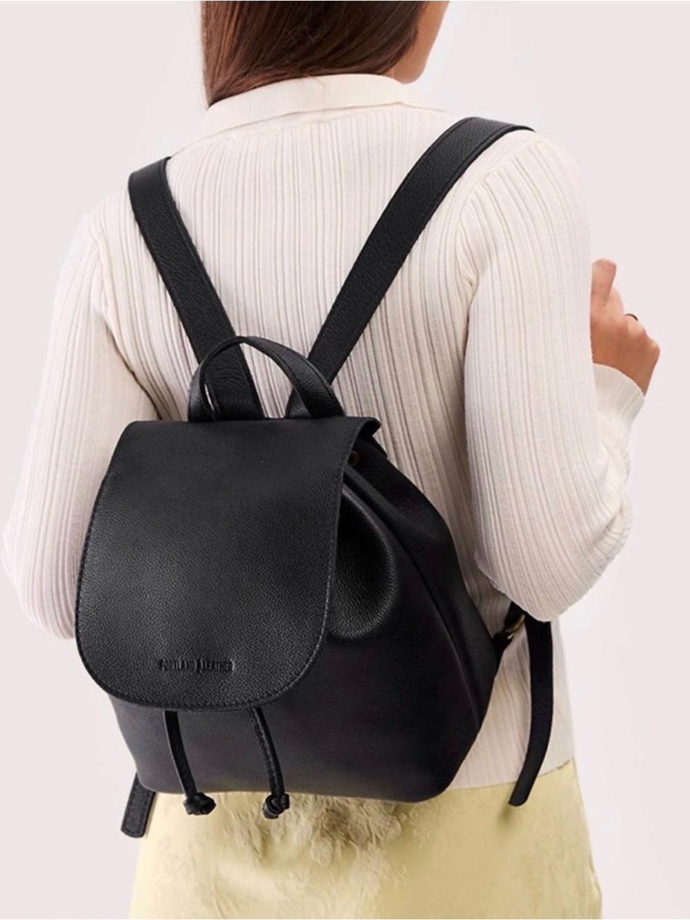 Portland leather pebbled Black Leather drawstring backpack size LARGE